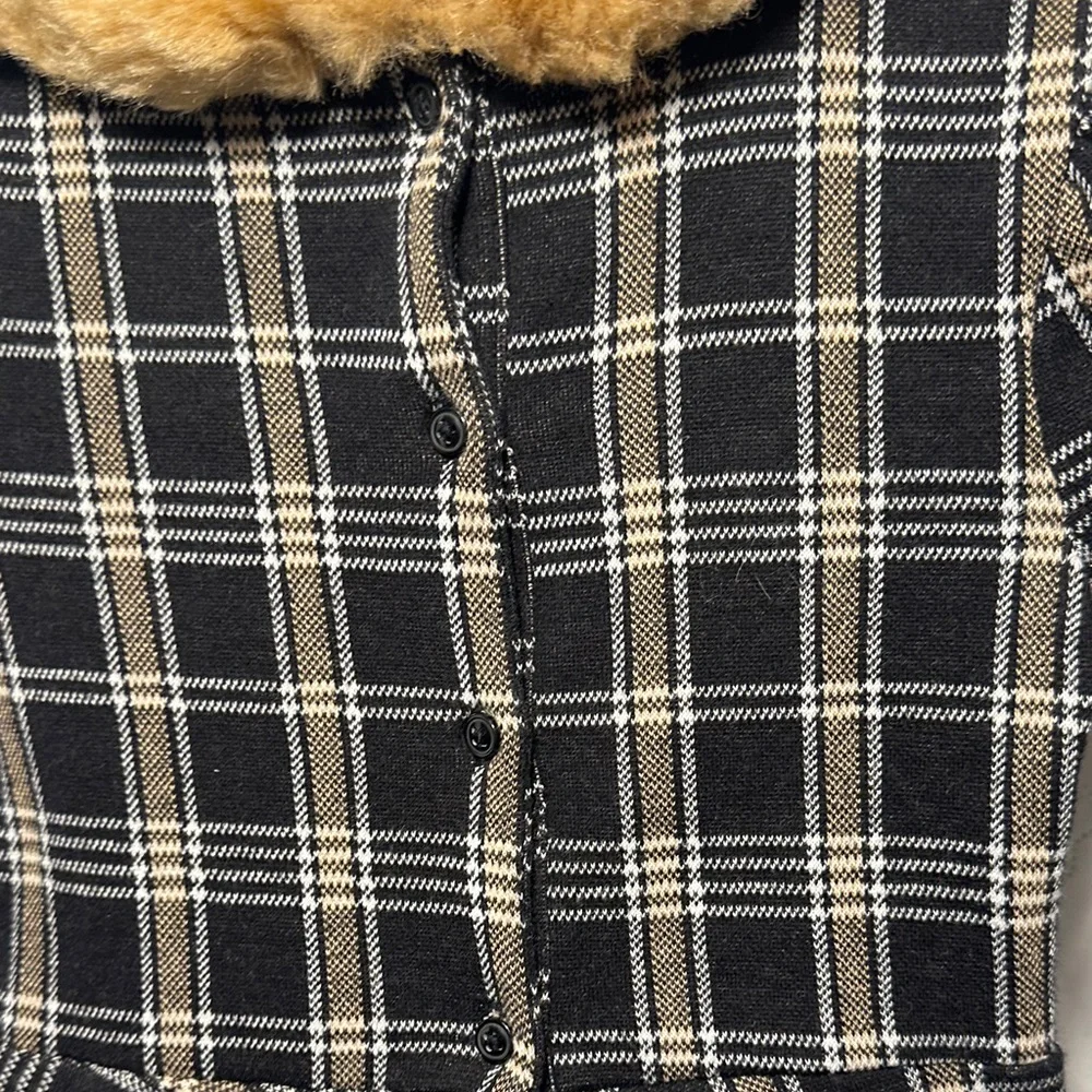 Janie and Jack Black and Cream Plaid Dress with Gold Faux Fur Collar - Picture 7 of 9